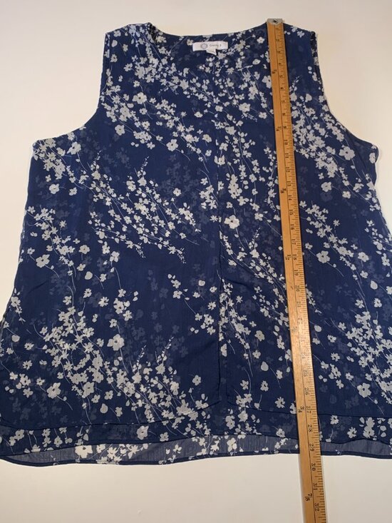 Cristina B Blue Floral Sleeveless Blouse XL Sheer Layered Boho Tank Top - Picture 4 of 8